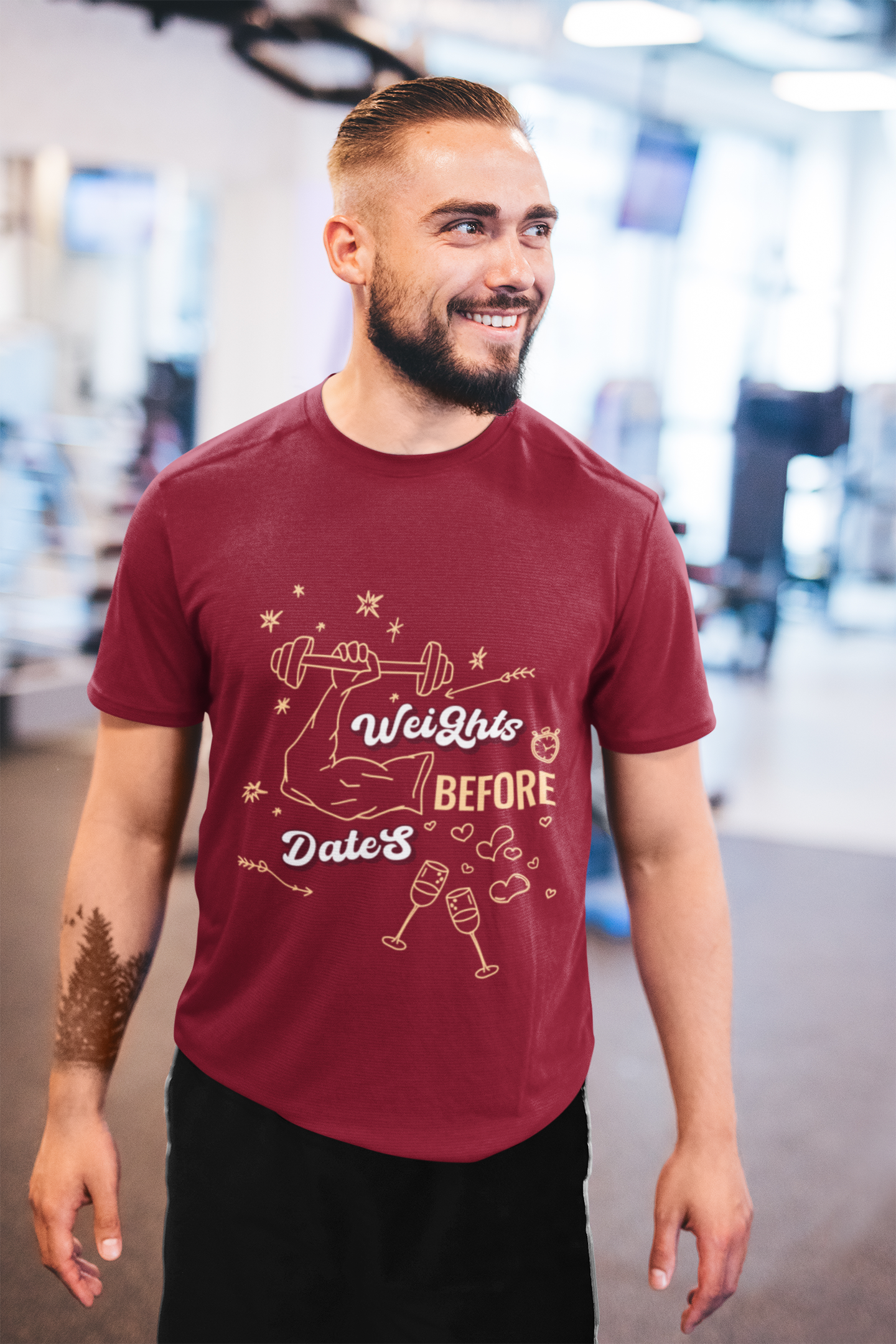 Weights Before Dates Graphic Printed T-Shirt