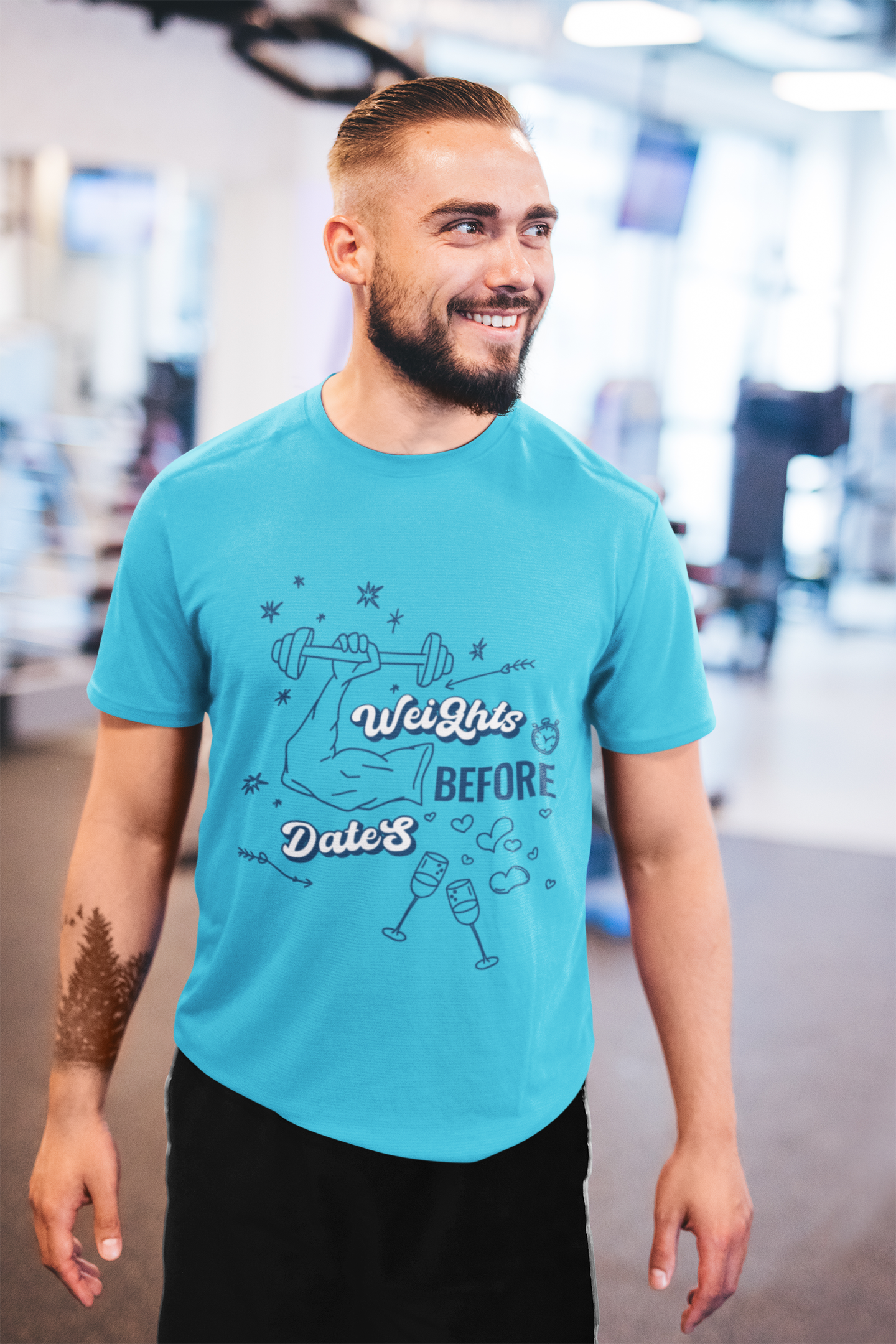 Weights Before Dates Graphic Printed T-Shirt