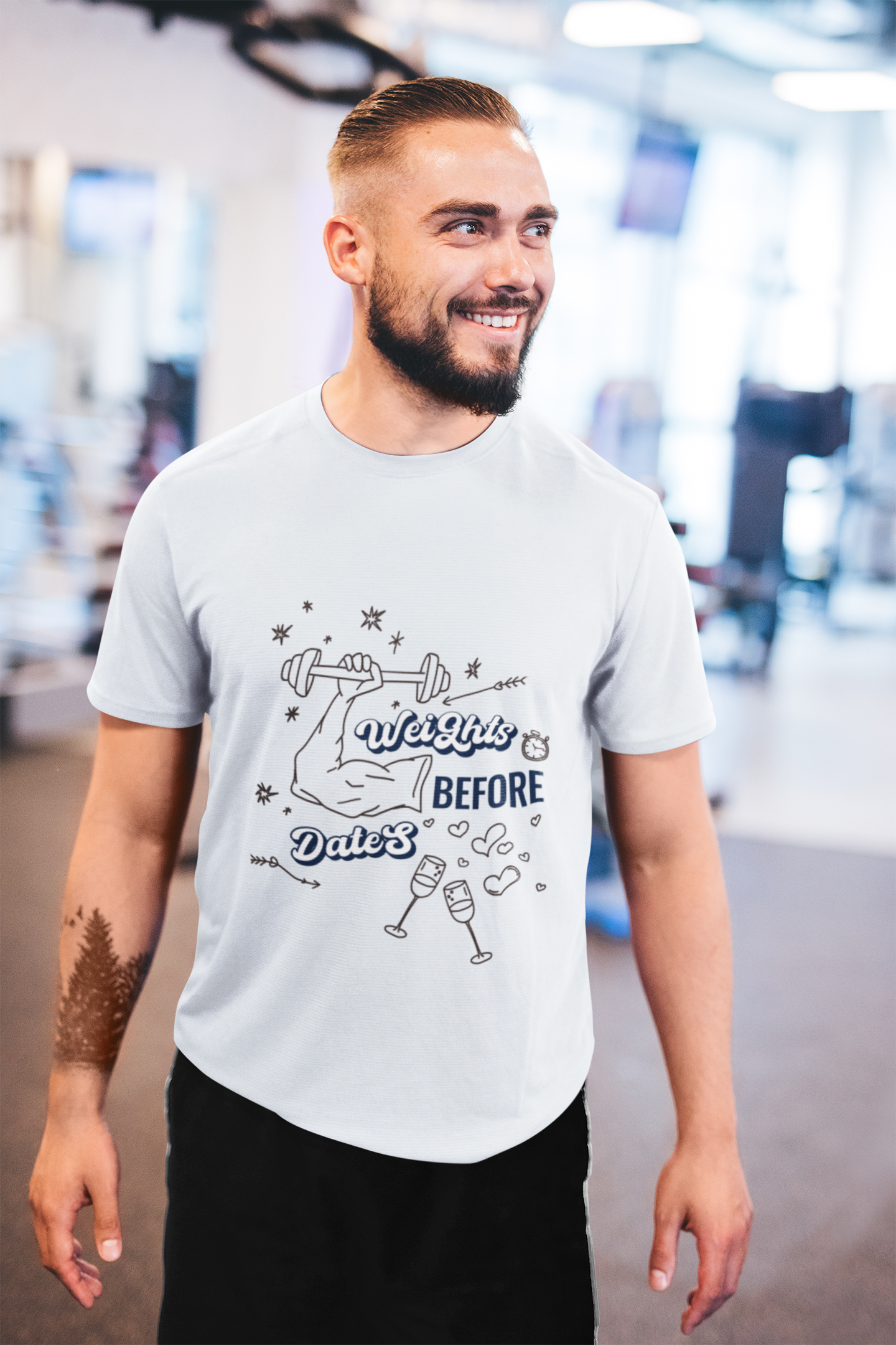 Weights Before Dates Graphic Printed T-Shirt